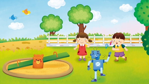 机器人课后活动人工智能可爱儿童未来生活