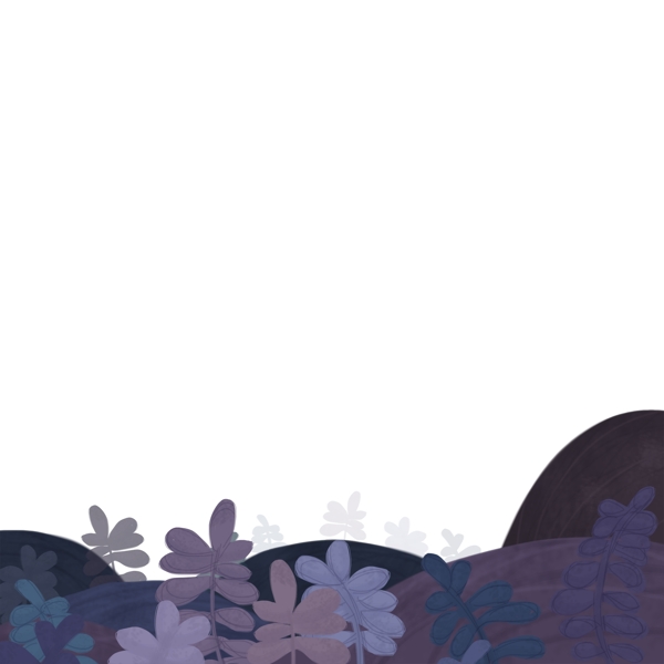 春天夏天紫色的山坡和树叶手绘插画psd