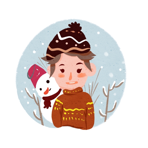 扁平冬季人物下雪可愛卡通元素