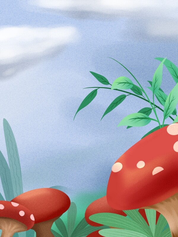 清新風藍色植物風景插畫背景
