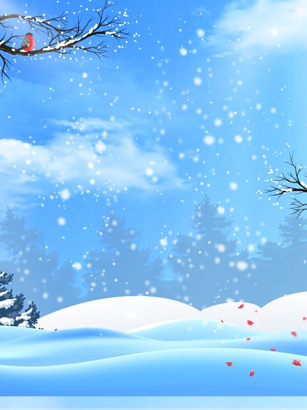 唯美彩绘冬季雪地背景设计