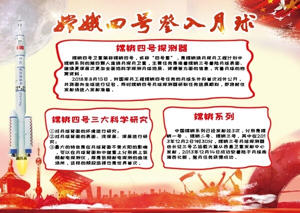 红色党建嫦娥四号航空宣传手抄报
