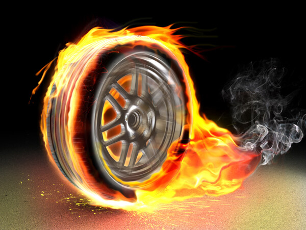 燃烧中行驶的轮胎图片