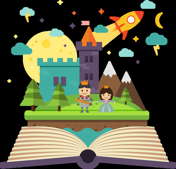 卡通童话书本城堡图案元素