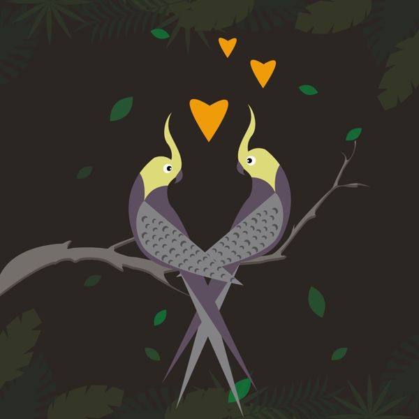树枝上的情侣鸟背景图