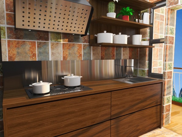小户型厨房设计原木绿色