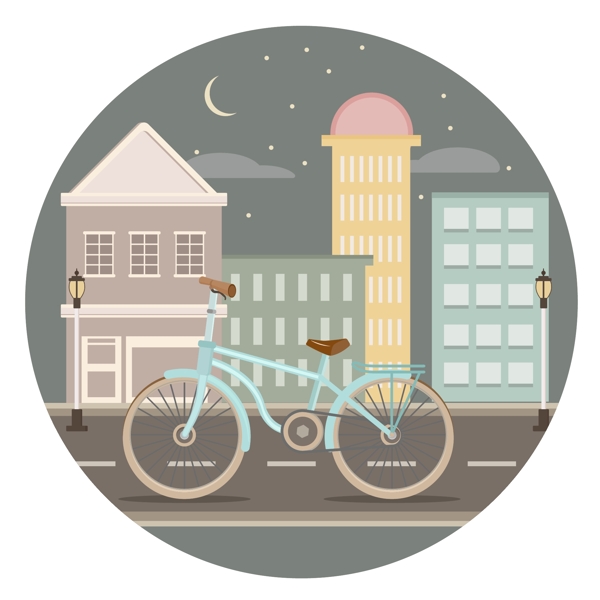 交通工具城市自行车夜晚矢量