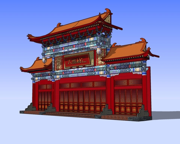 大牌楼精细3D模型