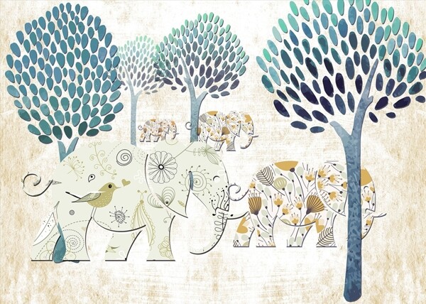 抽象树大象背景墙图片