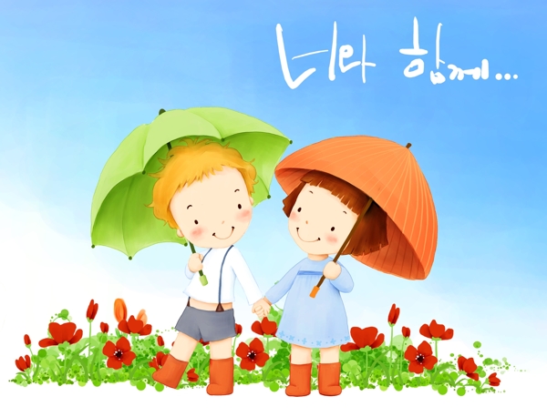 花草地分層卡通圖