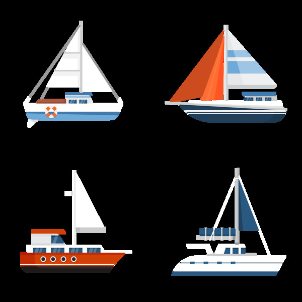 卡通风格各种帆船免抠png透明图层素材