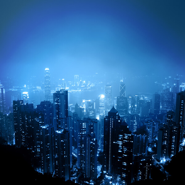 美丽香港城市夜景鸟瞰