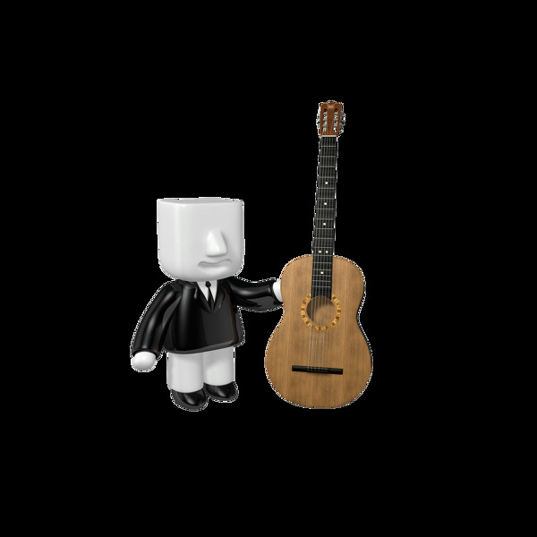 3D手绘吉他小人元素