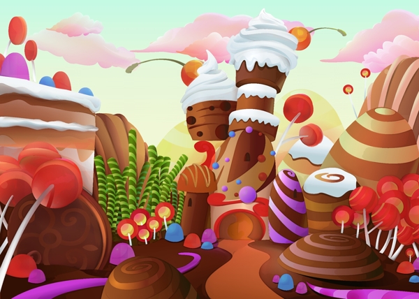 美味巧克力糖果甜品乐园卡通背景