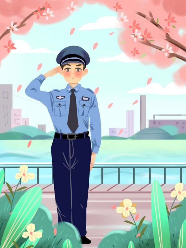 清新卡通可爱国际警察日插画