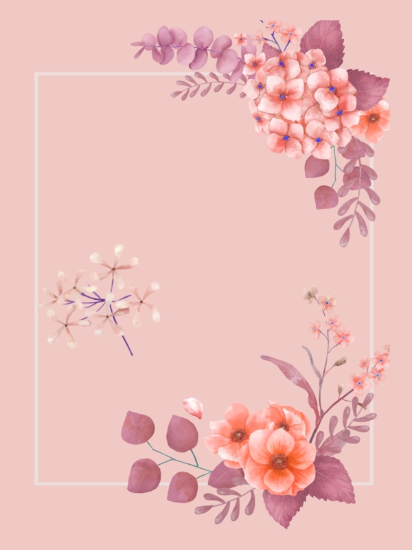 粉色唯美鲜花边框背景