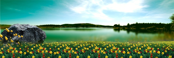 春天春景湖边