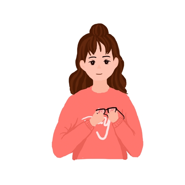 取下眼鏡的女生卡通元素