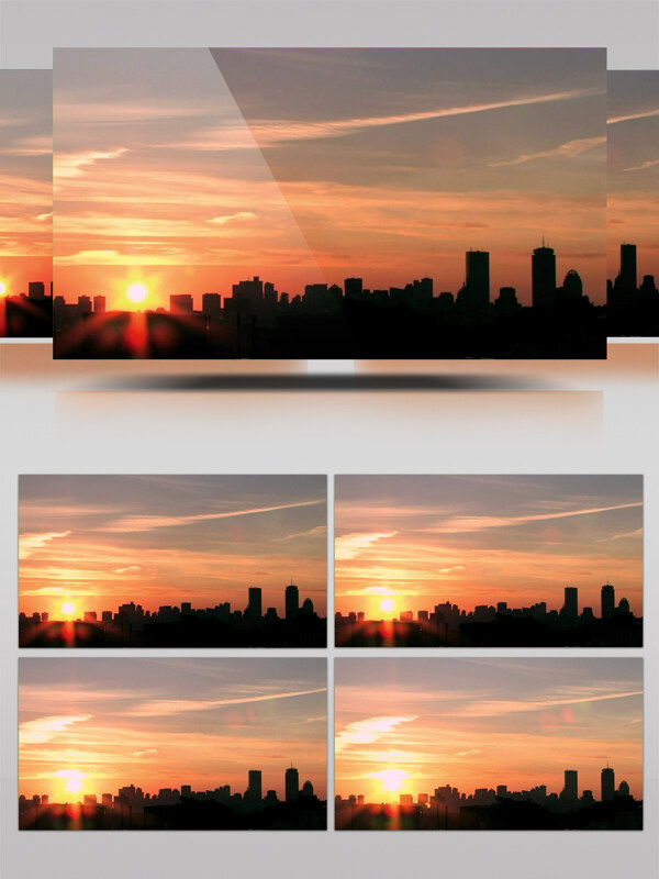 唯美城市清晨日出上升渲染天空景色画面