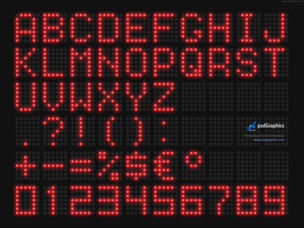 红色LED字体的字母数字