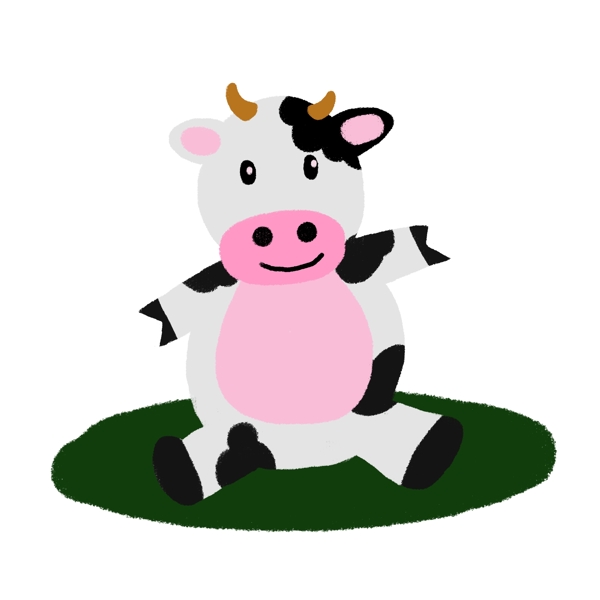 坐立的奶牛可爱卡通手绘