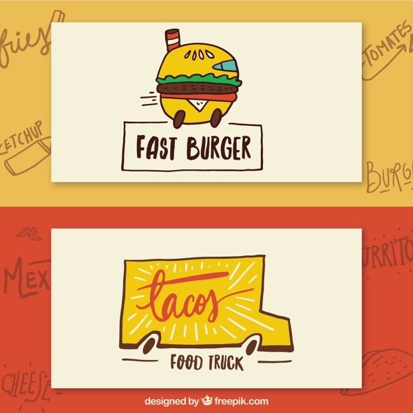 素描汉堡和食品卡车横幅