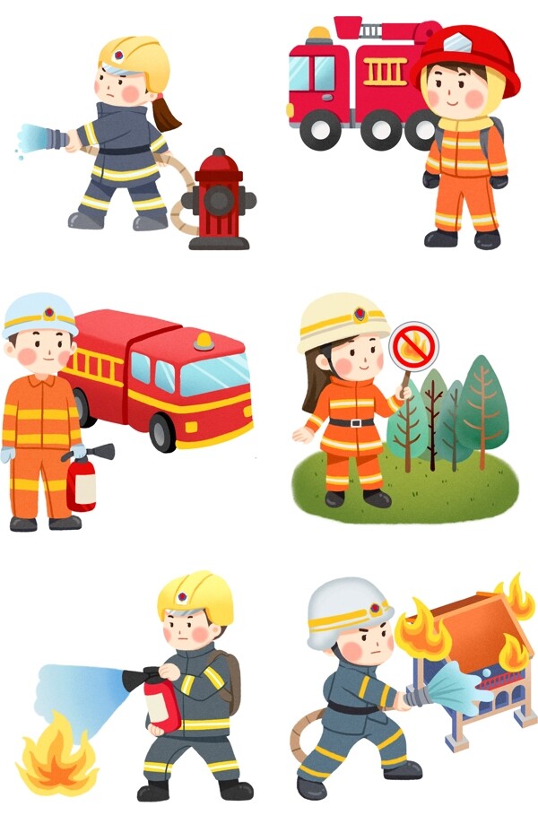 消防救火手绘插画
