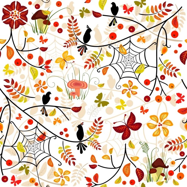 秋天的花卉图案的无缝矢量背景