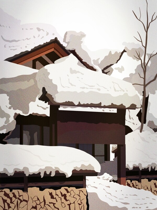 白色唯美浪漫房屋雪景背景