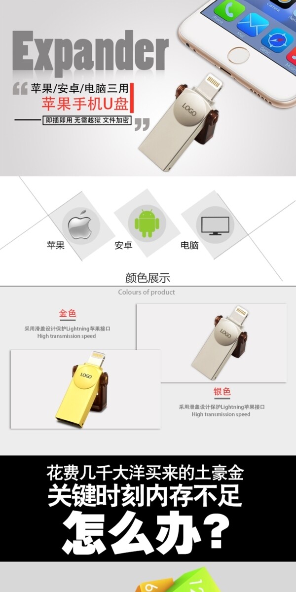 苹果手机U盘淘宝详情图描述推广海报PSD
