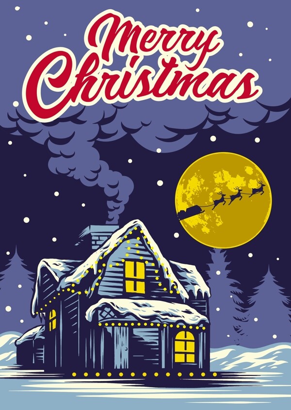 圣诞贺卡带夜背景矢量海报