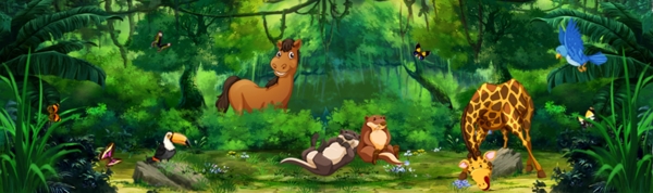 卡通热带森林动物背景
