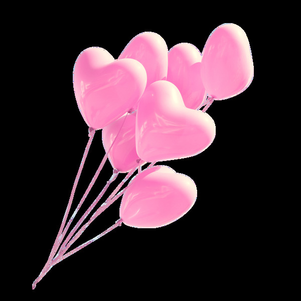 彩绘粉色桃心气球png元素