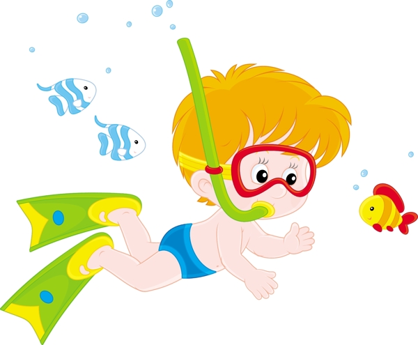 卡通儿童潜水员