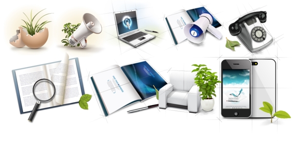 綠色植物喇叭電腦電話書創(chuàng)意logo