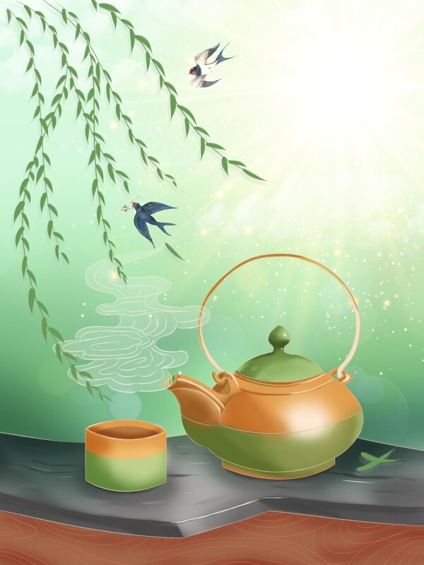 綠色清新春天驚蟄節(jié)氣背景