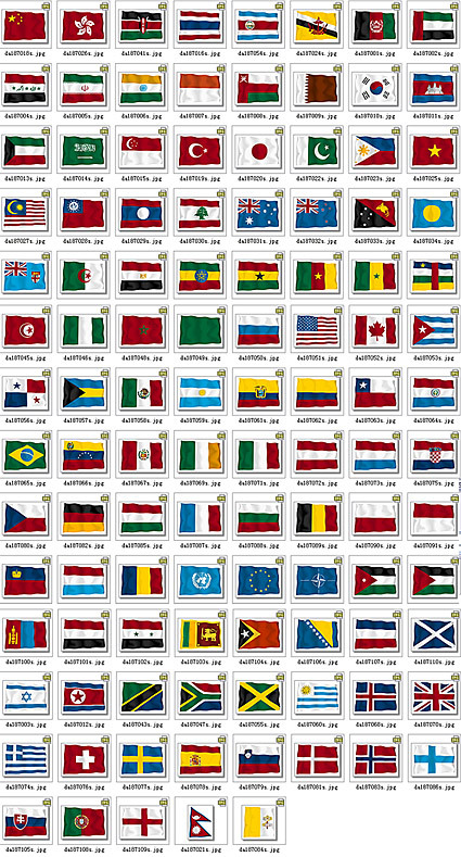 109个国家和地区挥舞着旗帜的向量