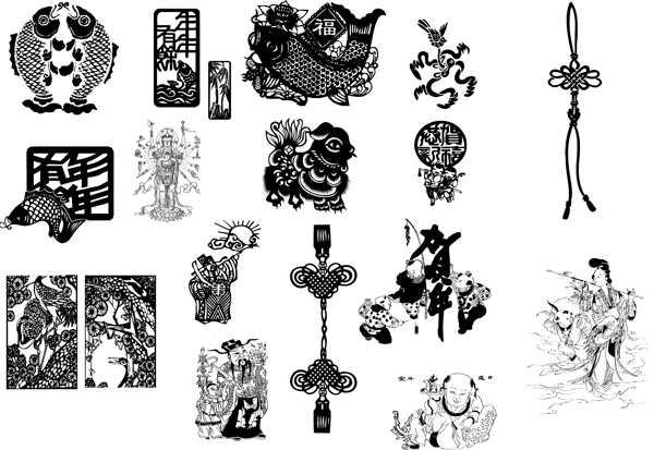 多個傳統(tǒng)剪紙矢量素材