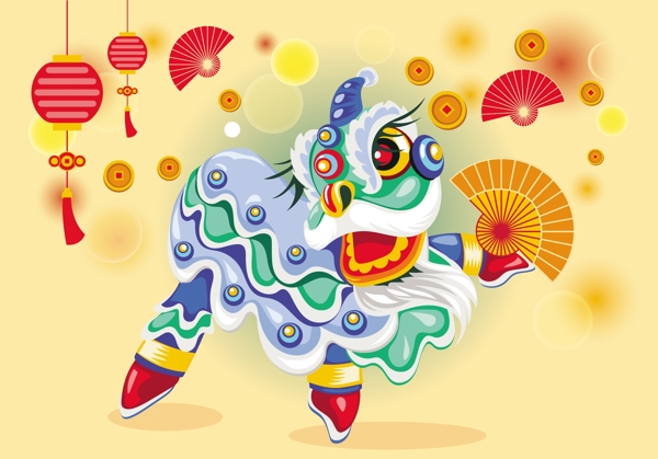 矢量圖舞獅鬧元宵