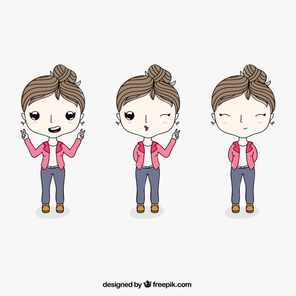 卡通丸子頭美女矢量圖圖片