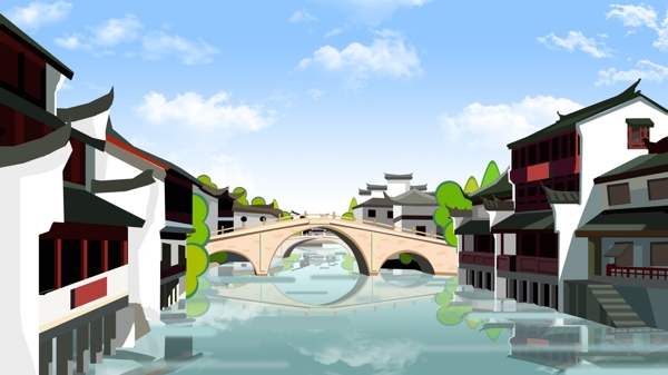 复古建筑中国风插画