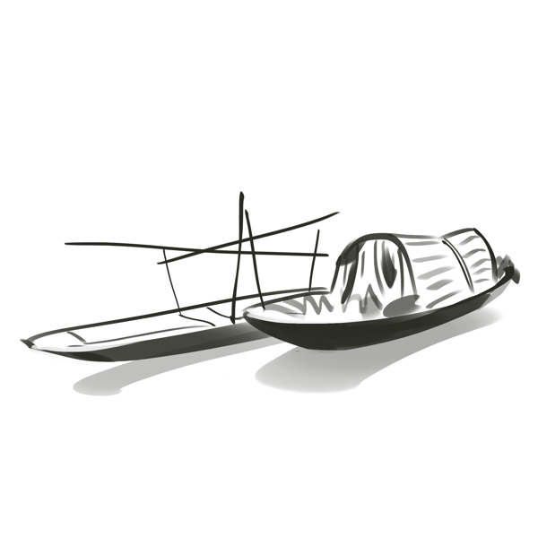 水墨手绘渔船插画