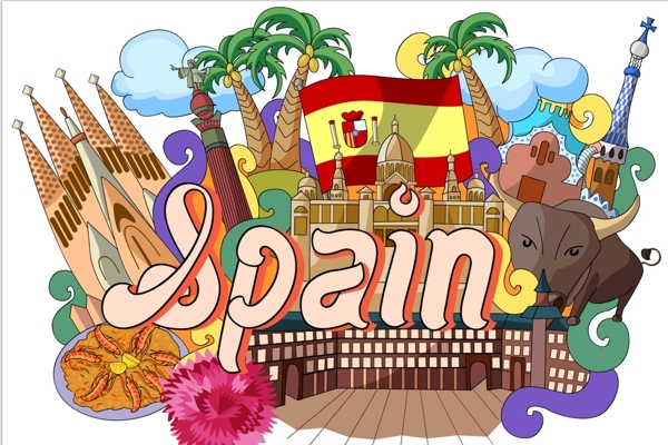 西班牙国家手绘插画