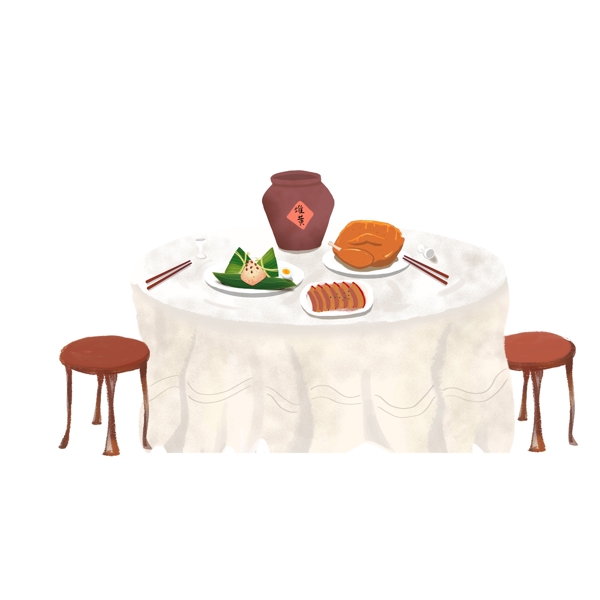 端午节桌子上的食物插画设计