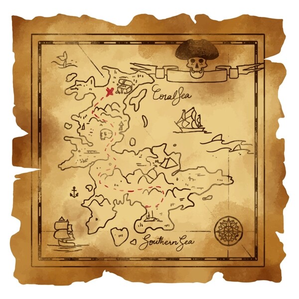 古老的海盗宝藏地形图