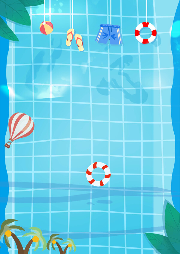 海洋卡通泳池背景图