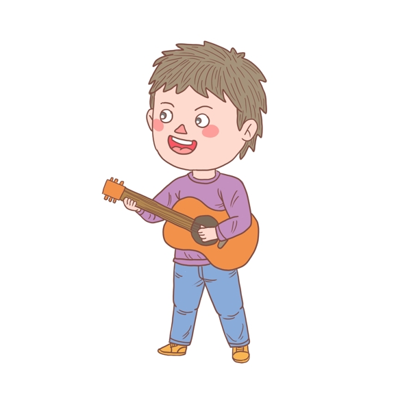 卡通手繪人物吉他少年
