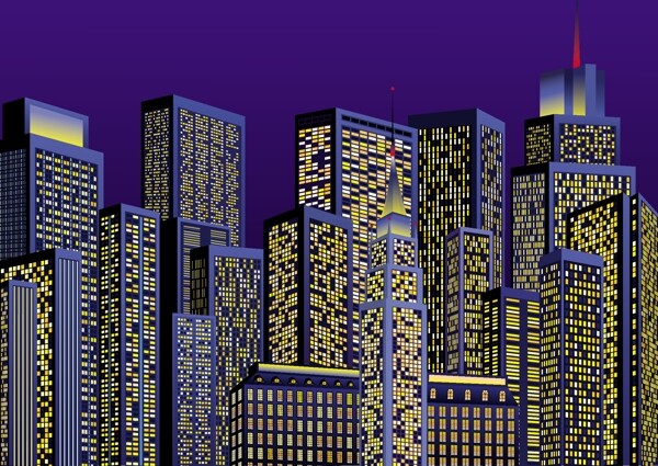 璀璨城市建筑夜景矢量素材