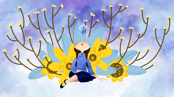 民国学生小清新治愈系插画