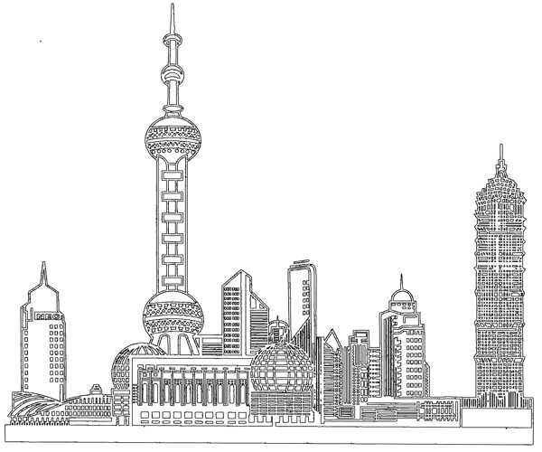 印花矢量圖色彩黑白色建筑上海免費素材